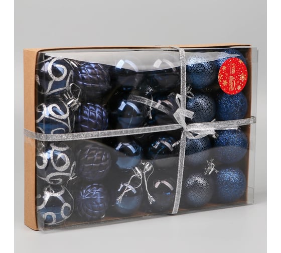 Изображение товара Набор шаров Зимнее волшебство пластик диаметр 4,5 см, 24 шт Морозные узоры синий 9510295