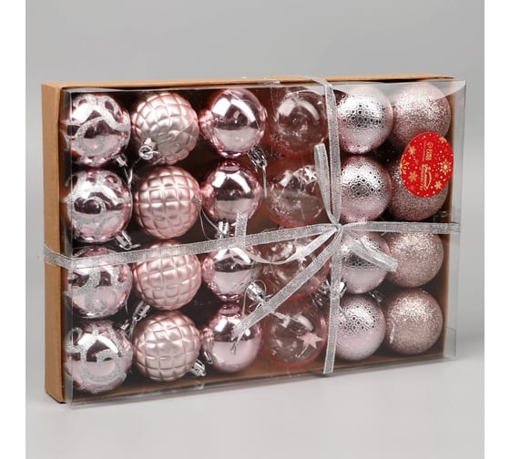 Изображение товара Набор шаров Зимнее волшебство пластик диаметр 4,5 см, 24 шт Морозные узоры розовый 9510296
