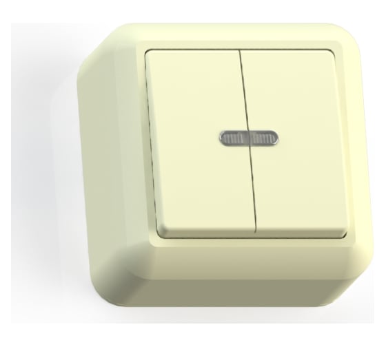 Изображение товара Выключатель Кунцево-Электро ОПТИМА открытой установки двухклавишный с подсветкой, 10А А510-387 с/к 8034