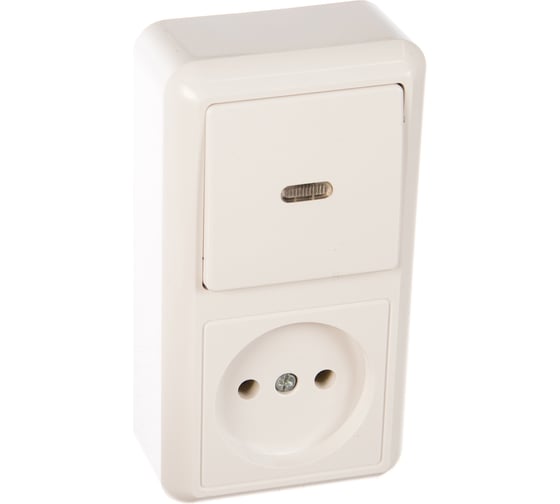 Изображение товара Комбинированный блок Кунцево-Электро ОПТИМА выключатель с подсветкой+розетка БКВР-430 8061