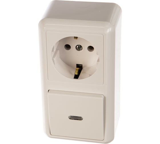 Изображение товара Комбинированный блок Кунцево-Электро ОПТИМА выключатель с подсветкой +розетка с з/к БКВР-432 8065