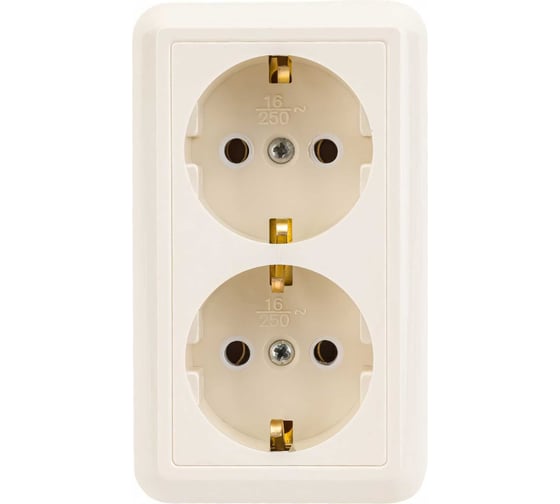 Изображение товара Розетка Кунцево-Электро ОПТИМА открытой установки двухместная с з/к, 16А РА16-374 с/к 8038