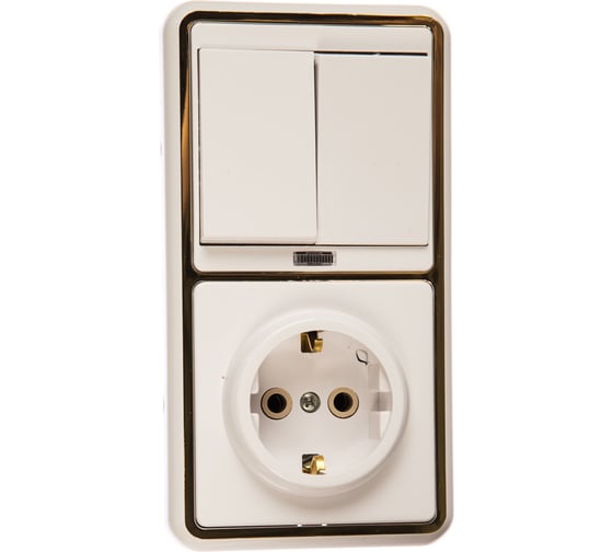 Изображение товара Комбинированный блок Кунцево-Электро БЭЛЛА скрытая установка выключатель с подсветкой+розетка БКВР-055 З 5834