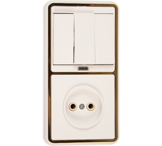 Изображение товара Комбинированный блок Кунцево-Электро БЭЛЛА скрытая установка выключатель с подсветкой+розетка БКВР-212 З 5842