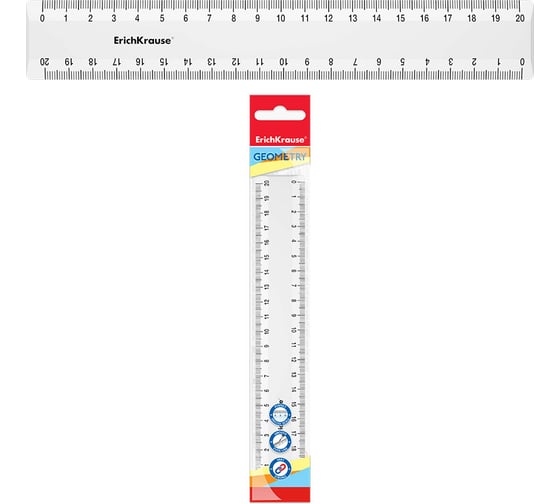 Изображение товара Линейка ErichKrause пластиковая Классика, 20 см, пакет, белый 53876