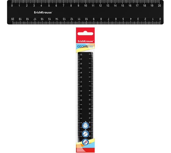 Изображение товара Пластиковая линейка ErichKrause Classic, 20 см, черный, в пакете 53877