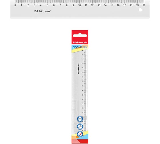 Изображение товара Пластиковая линейка ErichKrause Clear, 20 см, прозрачный 49498