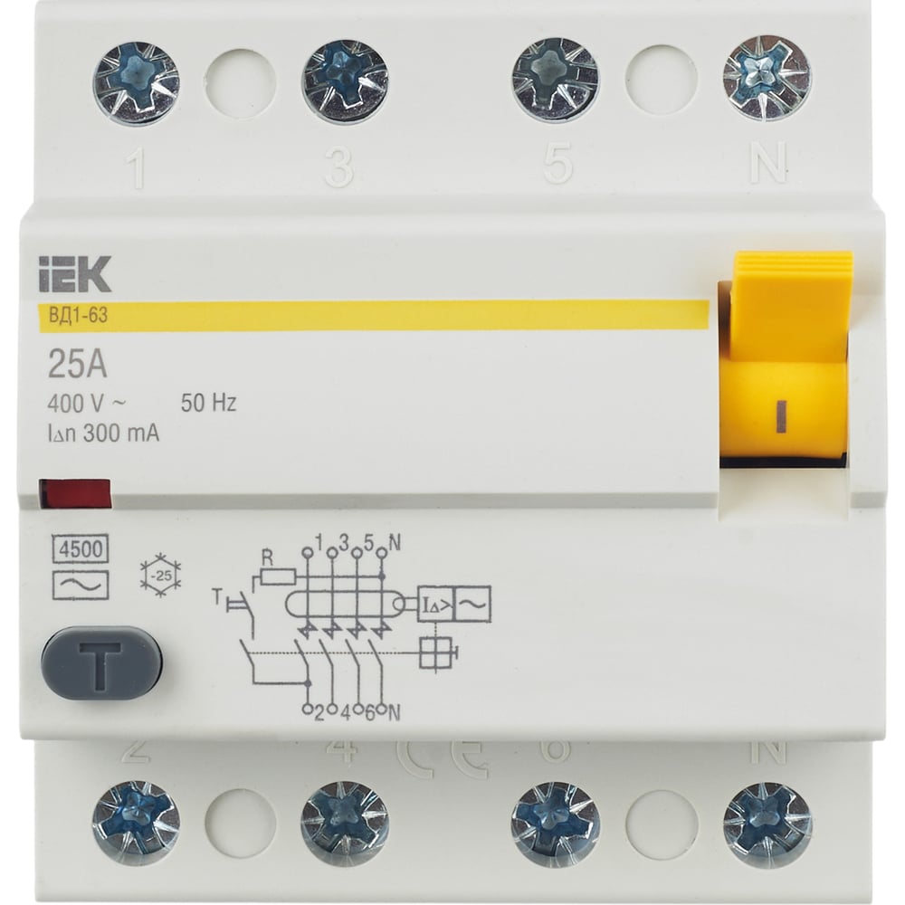 Изображение товара Выключатель дифференциального тока IEK 4п 25A 300mA тип AC ВД1-63 ИЭК MDV10-4-025-300 Изображение товара Выключатель дифференциального тока IEK 4п 25A 300mA тип AC ВД1-63 ИЭК MDV10-4-025-300