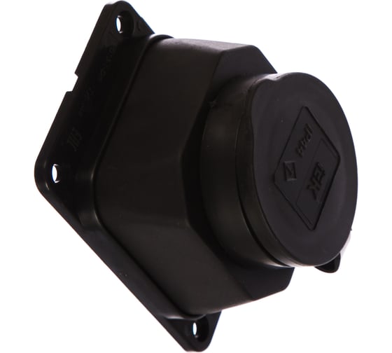 Изображение товара Стационарная розетка 1-м IEK ОМЕГА с заземлением, с крышкой, черная IP44 РБ13-1-0м ИЭК PKR11-016-2-K02