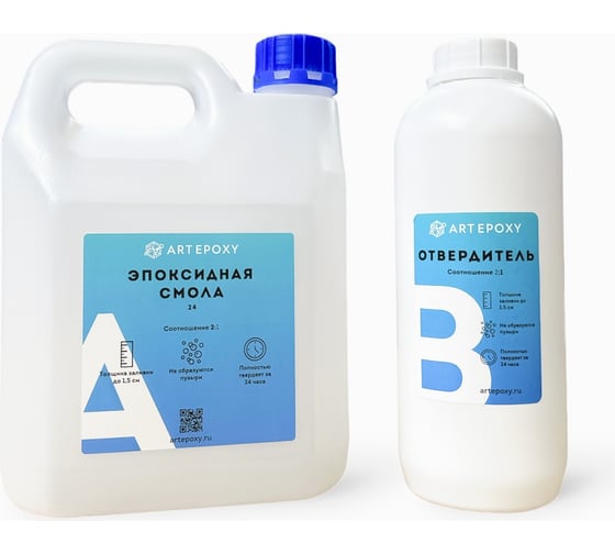 Изображение товара Эпоксидная смола для творчества ArtEpoxy quick, прозрачная, быстросохнущая, 3 кг 21685