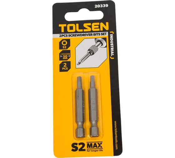 Изображение товара Набор вставок бит торцевых 1/4", Square S2, 50 мм, 2 шт TOLSEN 20339