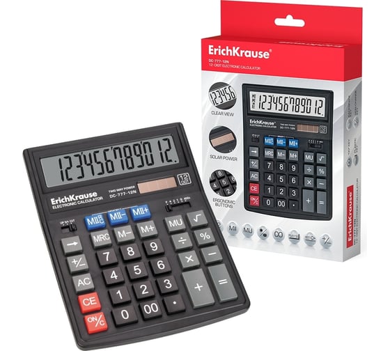 Изображение товара Настольный калькулятор ErichKrause DC-777-12N Classic, 12-разрядов, черный, в коробке по 1 шт. 37772