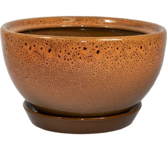 Изображение товара Горшок с поддоном Керама Стиль КАМЕЛИЯ №3 рыжий люкс, h-11см, d-16см, 800мл 069816