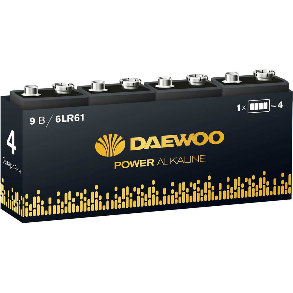 Изображение товара Батарейка DAEWOO 6LR61 Крона 9V 4 шт щелочная алкалиновая