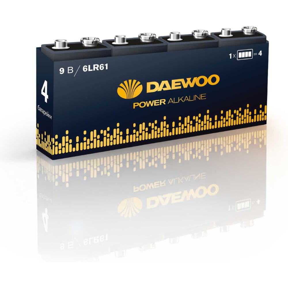 Изображение товара Батарейка DAEWOO 6LR61 Крона 9V 4 шт щелочная алкалиновая