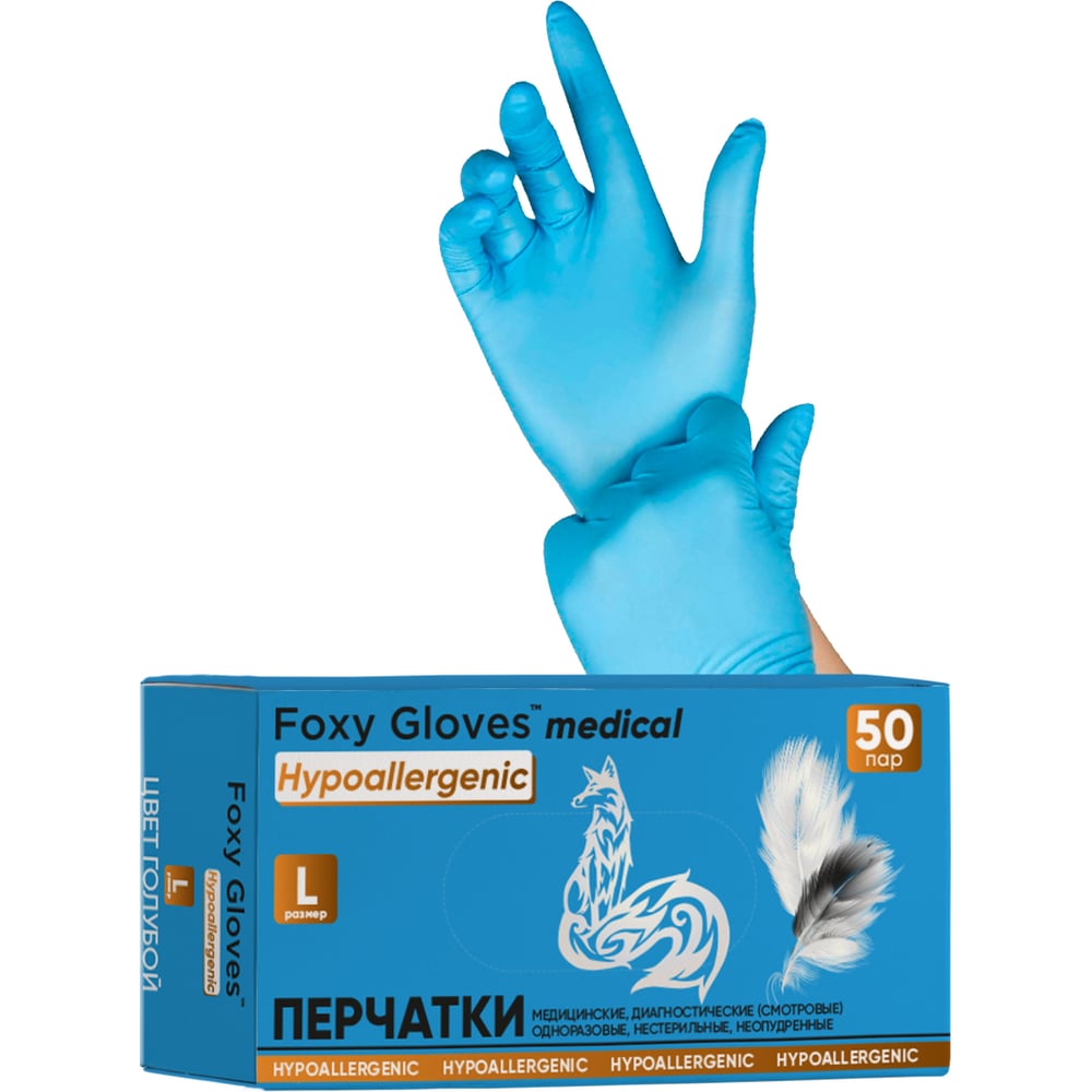 Нитриловые перчатки Foxy, цвет голубой, размер S