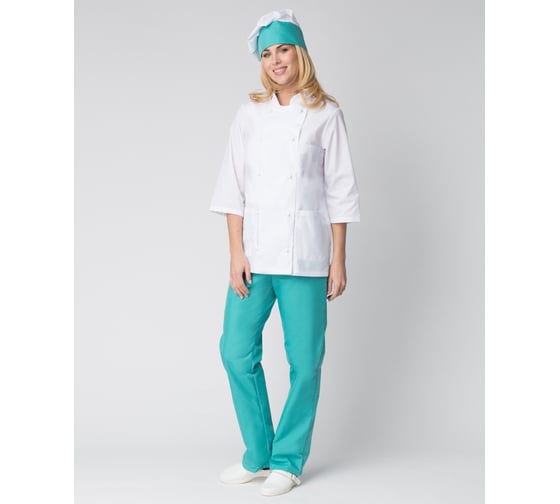 Изображение товара Женский костюм повара ФАКЕЛ Шеф белый/бирюзовый, размер 64-66, рост 170-176 50803000.002
