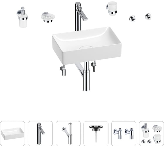 Изображение товара Раковина для ванной Wellsee Pure BY Wellsee в наборе 9 в 1 201006321