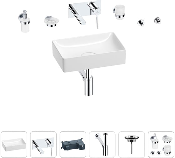 Изображение товара Раковина для ванной Wellsee Pure BY Wellsee в наборе 8 в 1 201006286