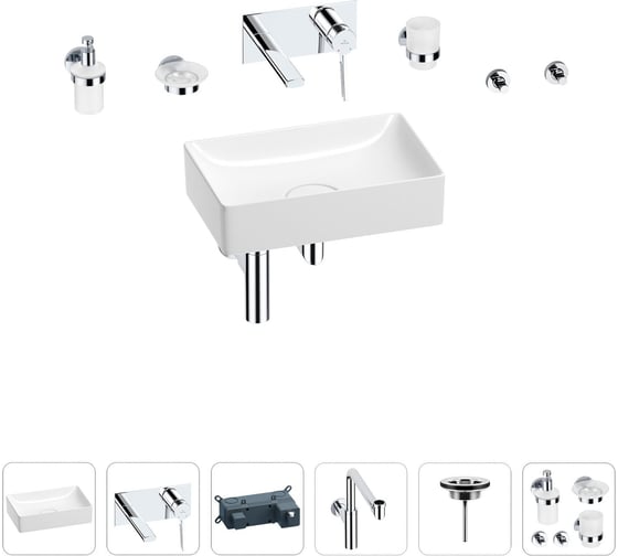 Изображение товара Раковина для ванной Wellsee Pure BY Wellsee в наборе 8 в 1 201006346