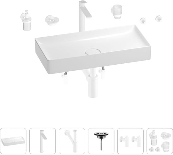 Изображение товара Раковина для ванной Wellsee Pure BY Wellsee в наборе 9 в 1 201006455