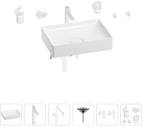 Изображение товара Раковина для ванной Wellsee Pure BY Wellsee в наборе 9 в 1 201006440