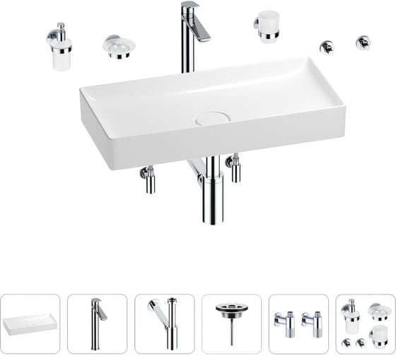 Изображение товара Раковина для ванной Wellsee Pure BY Wellsee в наборе 9 в 1 201006451