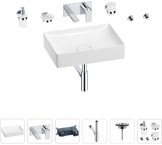 Изображение товара Раковина для ванной Wellsee Pure BY Wellsee в наборе 8 в 1 201006421