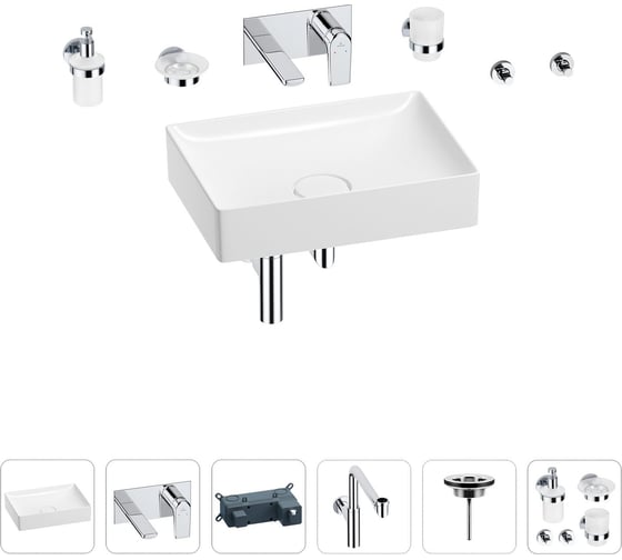 Изображение товара Раковина для ванной Wellsee Pure BY Wellsee в наборе 8 в 1 201006441