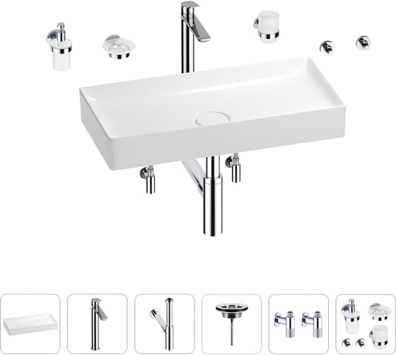 Изображение товара Раковина для ванной Wellsee Pure BY Wellsee в наборе 9 в 1 201006511