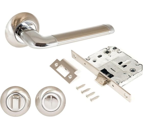 Изображение товара Ручка АЛЛЮР комплект ручка и защелка с фиксатором АРТ ПОЛО SN/CP+L7050S SN+BK-R1 SN (1582/S7050) мат.никель/хром 14663