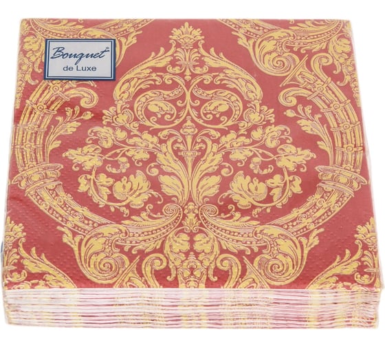Изображение товара Салфетки EUROHOUSE Bouquet de Luxe royal золото/на бордовом, 24x24, 3 слоя, 25 шт. 37241
