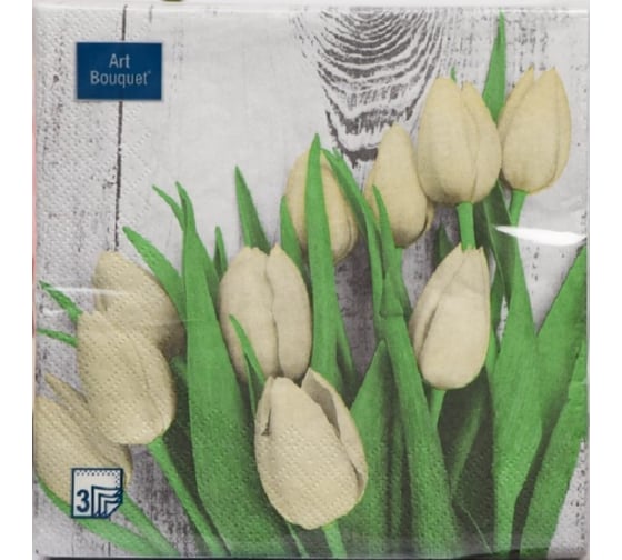 Изображение товара Салфетки EUROHOUSE Art Bouquet Белые тюльпаны, 33x33, 3-х слойные, 20 шт. 37383