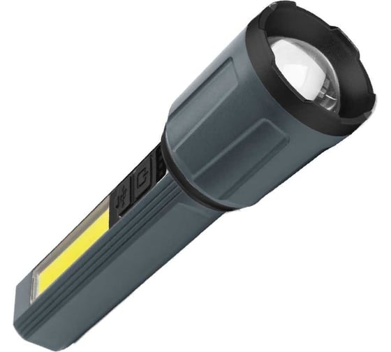 Изображение товара Ручной аккумуляторный фонарь КОСМОС 3ВтLED+5ВтCOB/zoom/Li-ion18650 1200mAh/ABS-пл/индикатор/USBшнур KOC124Lit