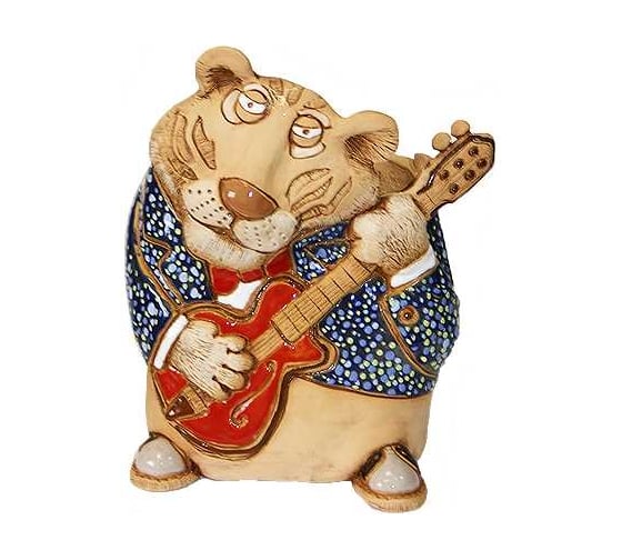 Изображение товара Кашпо КЕРАМИКА ЗОЛОТОЕ Тигр музыкант с гитарой, 22х16х20 см, 1.3 л 063824