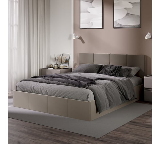 Изображение товара Кровать с мягкой обивкой и заглушиной ТриЯ Лора (1600) с ПМ, велюр Confetti Smoke 244090