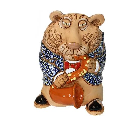 Изображение товара Кашпо КЕРАМИКА ЗОЛОТОЕ Тигр музыкант с саксофоном, 18х14х16 см, 1 л 063823