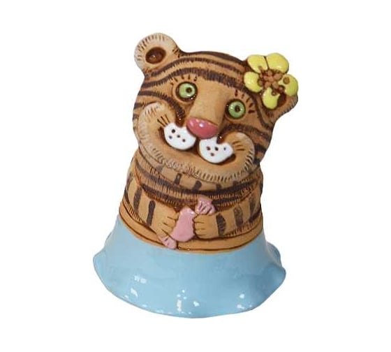 Изображение товара Кашпо КЕРАМИКА ЗОЛОТОЕ Тигруня в платье, колокольчик, голубая, h-13 см, d-8 см, 0.27 л 063897