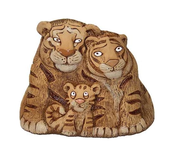Изображение товара Кашпо КЕРАМИКА ЗОЛОТОЕ Тигры семья, копилка керамическая, 18х22х14 см 063898