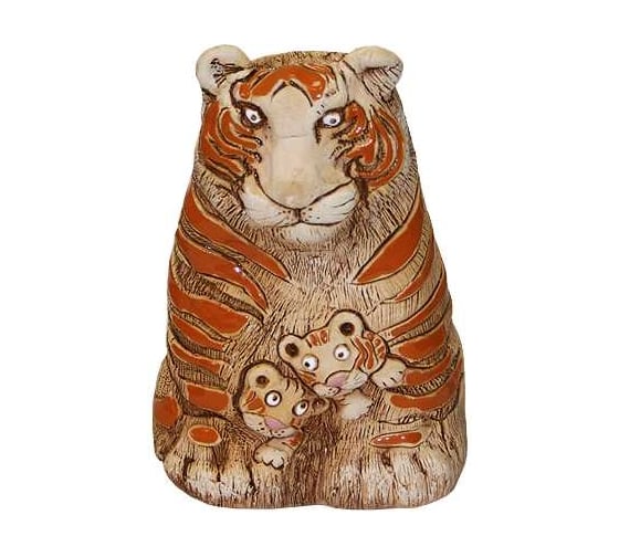 Изображение товара Кашпо КЕРАМИКА ЗОЛОТОЕ Тигрица с тигрятами, копилка, керамика, 21х13х11 см 063899