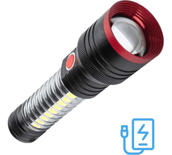 Изображение товара Ручной аккумуляторный фонарь КОСМОС 10Вт+5ВтCOB+красный/зум/Li-ion 2200mAh/Powerbank/алюминий/USBtC/магнит KOC132Lit