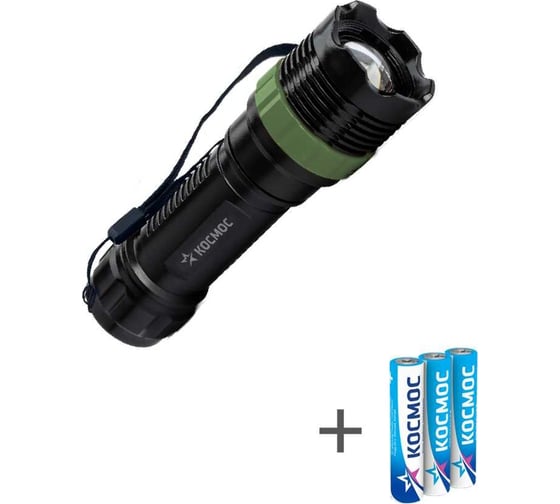 Изображение товара Ручной фонарь КОСМОС 1ВтLED/zoom-линза/3xAAA (R03) в комплекте/ABS-пластик/ремешок ручной KOC121B