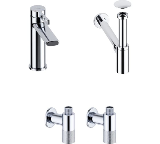 Изображение товара Смеситель для раковины в ванную комнату Wellsee ONCE! and forever в наборе 4 в 1 201000126