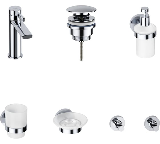 Изображение товара Смеситель для раковины в ванную комнату Wellsee ONCE! and forever в наборе 6 в 1 201000226