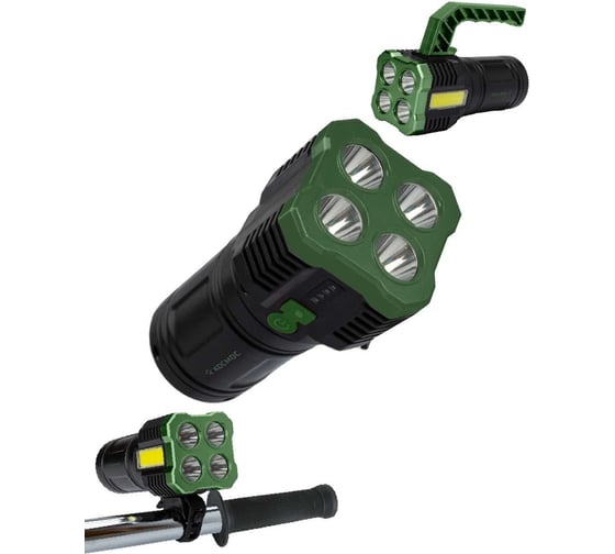 Изображение товара Аккумуляторный фонарь прожектор КОСМОС 4Вт+3ВтCOB/Li-ion18650 1200mAh/индикатор/USBшнур/крепление для велосипеда KOC902Lit