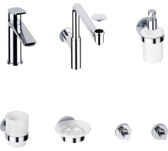 Изображение товара Смеситель для раковины в ванную комнату Wellsee ICON! for life в наборе 7 в 1 201000261