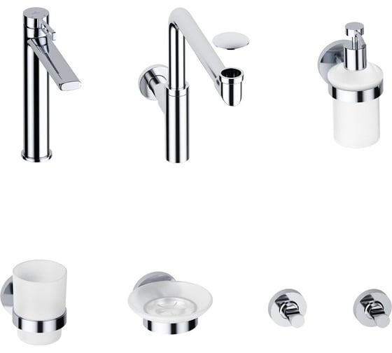 Изображение товара Высокий смеситель для накладной раковины Wellsee ONCE! and forever в наборе 7 в 1 201000336