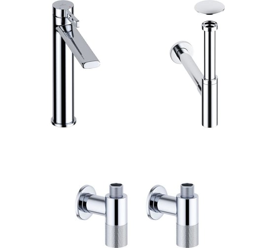 Изображение товара Высокий смеситель для накладной раковины Wellsee ONCE! and forever в наборе 4 в 1 201000196