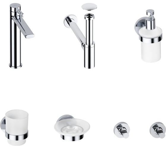 Изображение товара Высокий смеситель для накладной раковины Wellsee ONCE! and forever в наборе 7 в 1 201000316