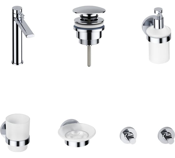 Изображение товара Высокий смеситель для накладной раковины Wellsee ONCE! and forever в наборе 6 в 1 201000236